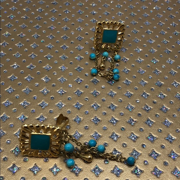 Blue and gold Clip on Earrings - Picture 3 of 12